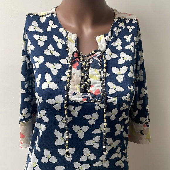 Diane Von Furstenberg DVF Trella Dress Silk Floral Laced Shortsleeves Blue 2 - Picture 3 of 10